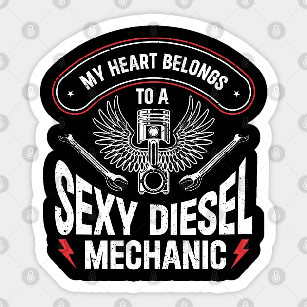 Vintage Mechanic Girlfriend Diesel Mechanic Wife Sticker by IngeniousMerch